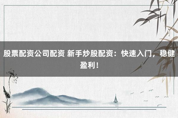 股票配资公司配资 新手炒股配资：快速入门，稳健盈利！