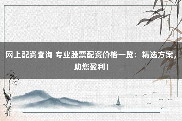 网上配资查询 专业股票配资价格一览：精选方案，助您盈利！