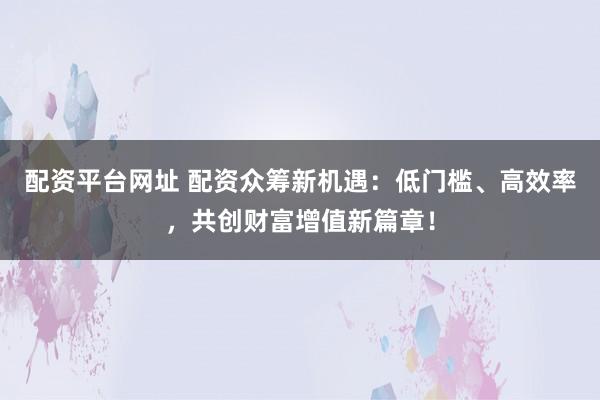 配资平台网址 配资众筹新机遇：低门槛、高效率，共创财富增值新篇章！
