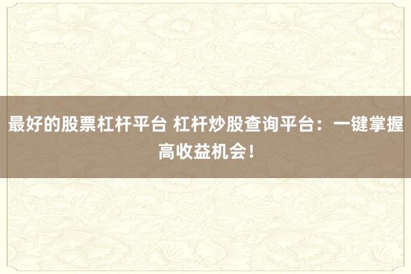 最好的股票杠杆平台 杠杆炒股查询平台：一键掌握高收益机会！