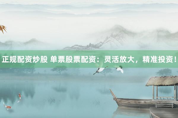正规配资炒股 单票股票配资：灵活放大，精准投资！