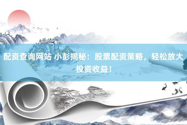 配资查询网站 小彭揭秘:股票配资策略,轻松放大投资收益!
